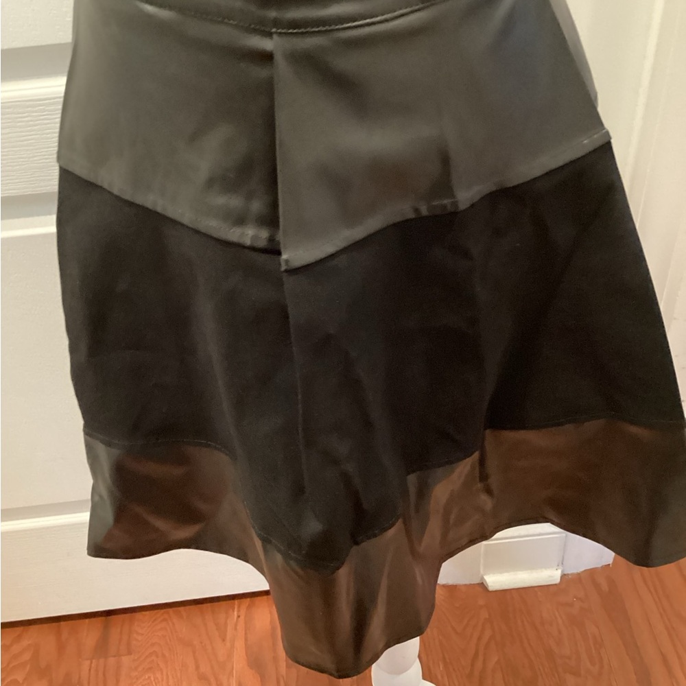 Black Faux Leather Paneled A-Line Skirt Above Knee - Picture 3 of 3